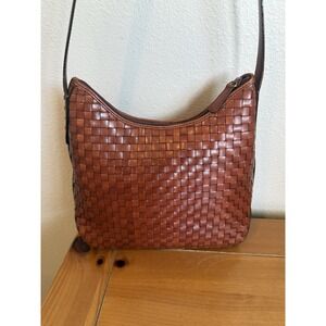 Vintage Fossil Genuine Leather Basket Weave Shoulder Bag